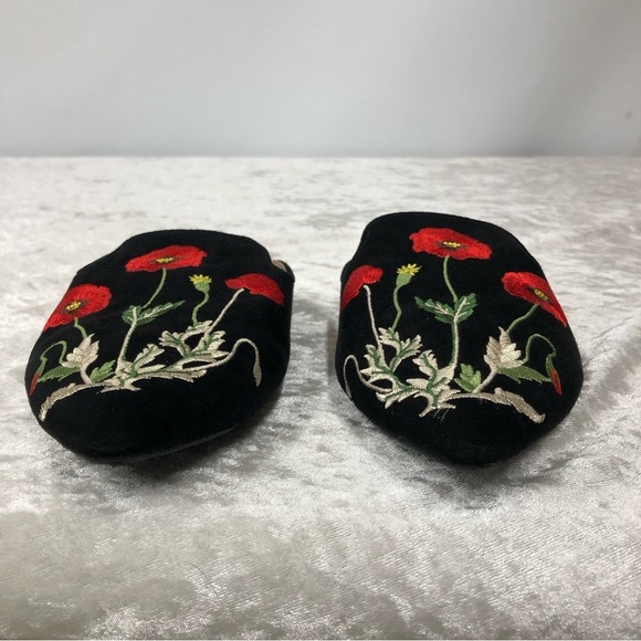 Nubia Black Suede Floral Embroidered Pointed-Toe Mules - Picture 3 of 7